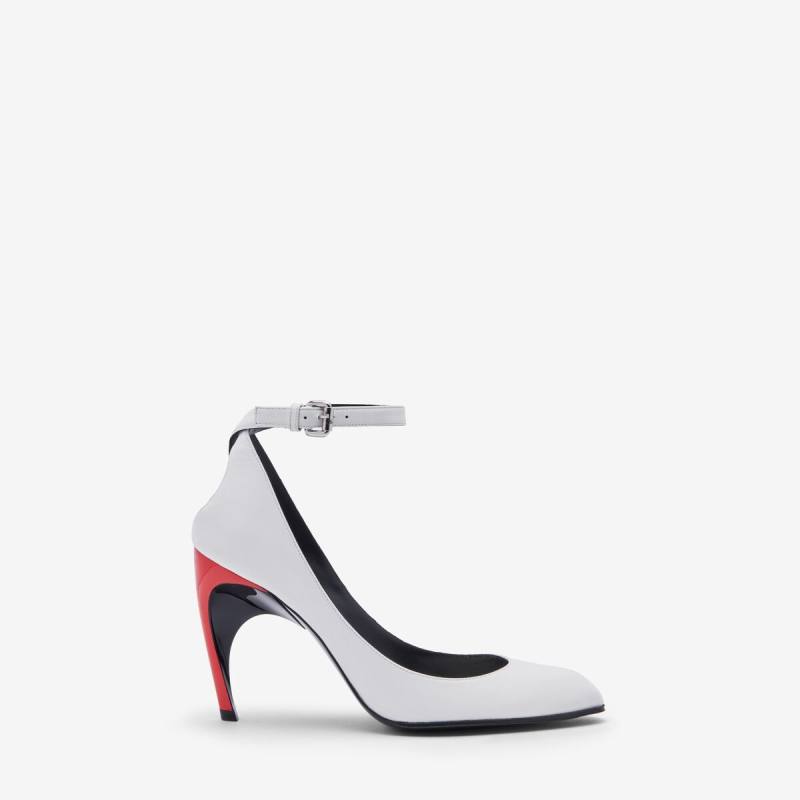 Alexander McQueen Women's White Armadillo Ankle Strap Pump - 10 (Sheepskin)